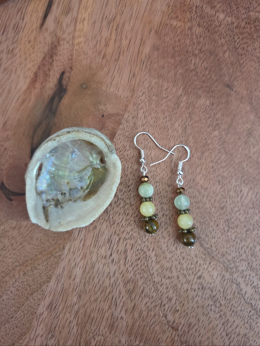 Bohemian Green Yellow Brown Beaded Drop Earrings Fairy Whimsical Handmade Gift
